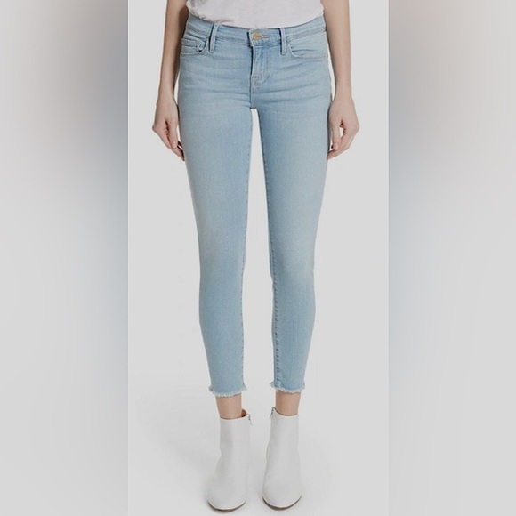 Frame Le Skinny De Jeanne Raw Hem Crop Jeans in Jerome Blue Size 25 - Picture 1 of 11